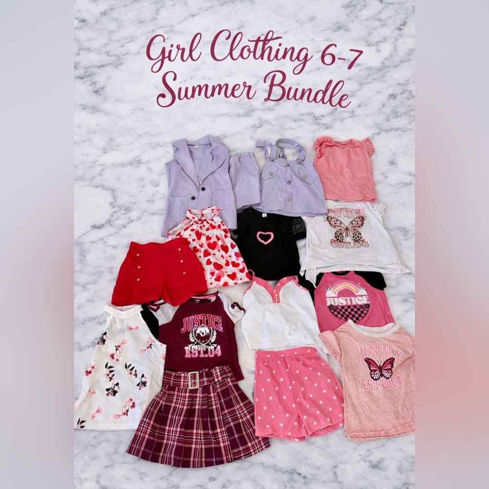 Justice Girls Mixed Pink, Red, Black & White Summer Tops and Skirts Set